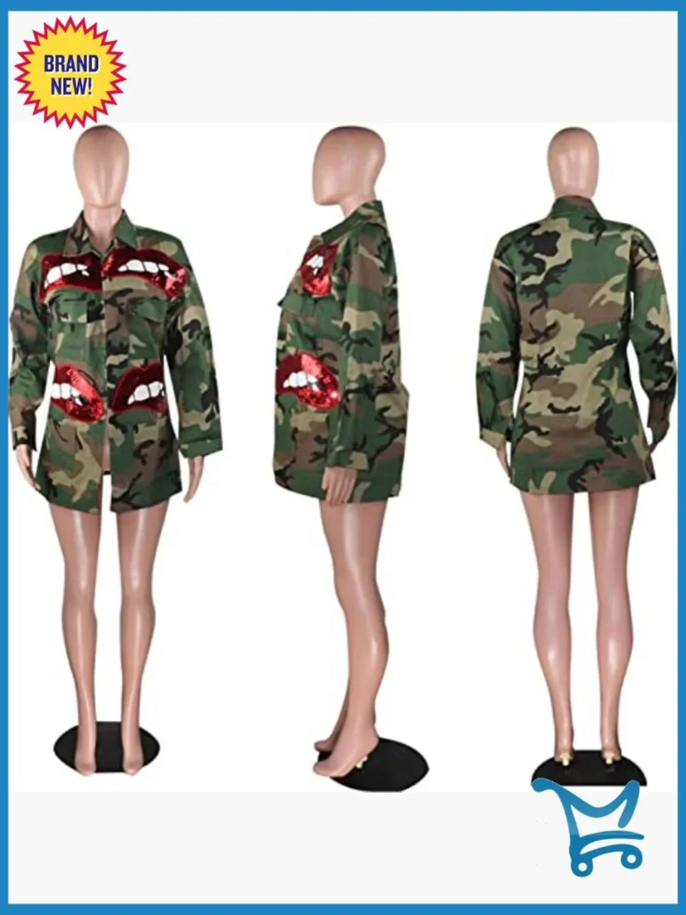 Camouflage Military Trench Coat Plus Size Long Sleeve Open Front - Picture 6 of 7